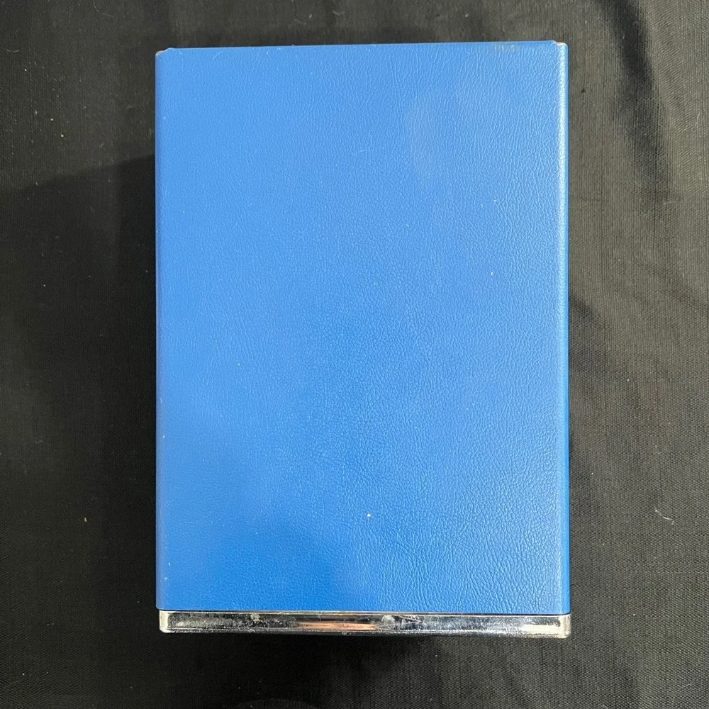Vintage Blue Faux Leather Napkin Dispenser Chrome Metal Retro Diner Cafe Style